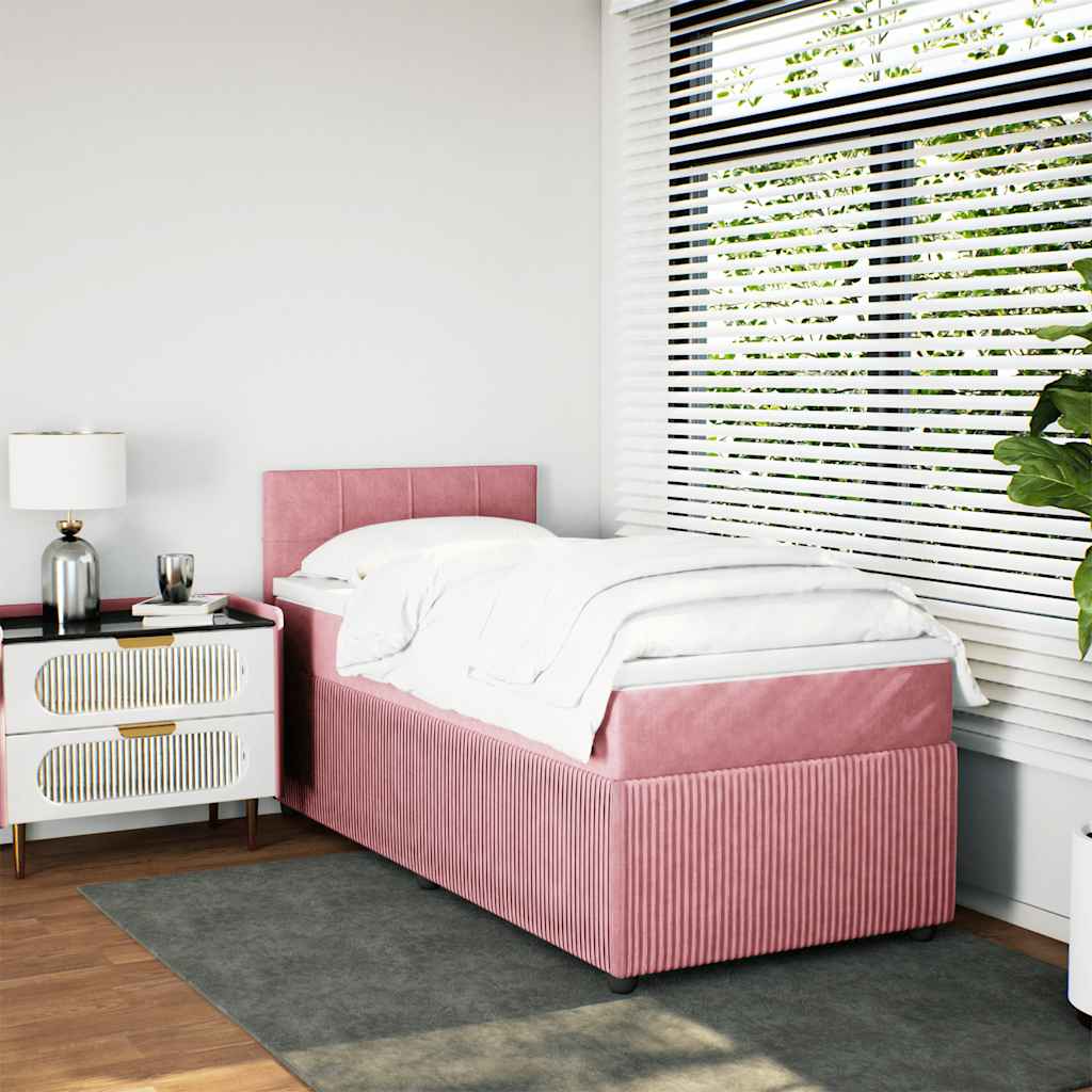 kontinentalseng med madras 90x200 cm fløjl lyserød
