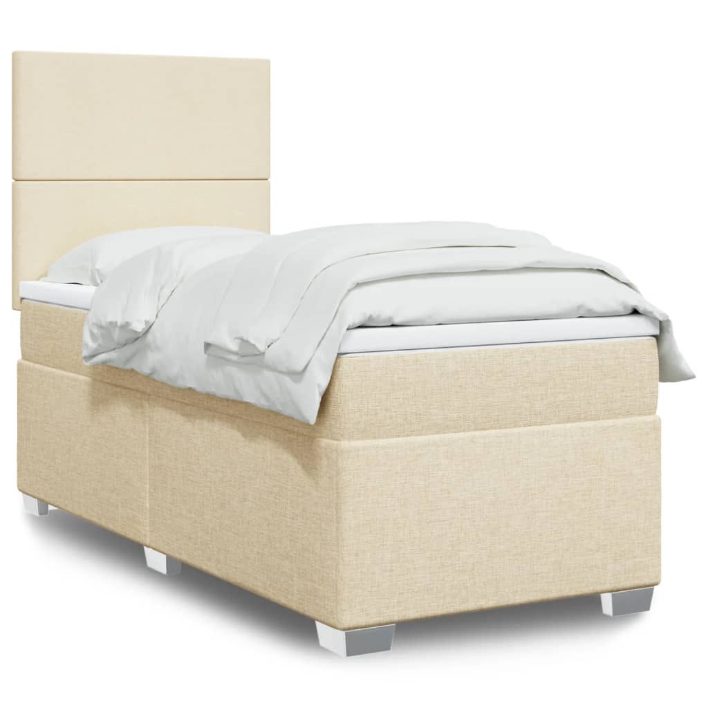 kontinentalseng med madras 90x190 cm stof cremefarvet