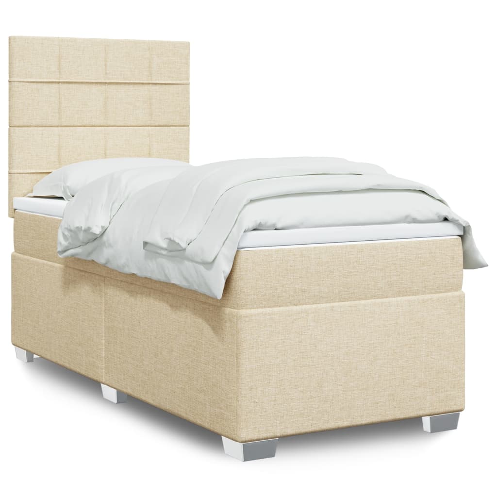 kontinentalseng med madras 90x190 cm stof cremefarvet
