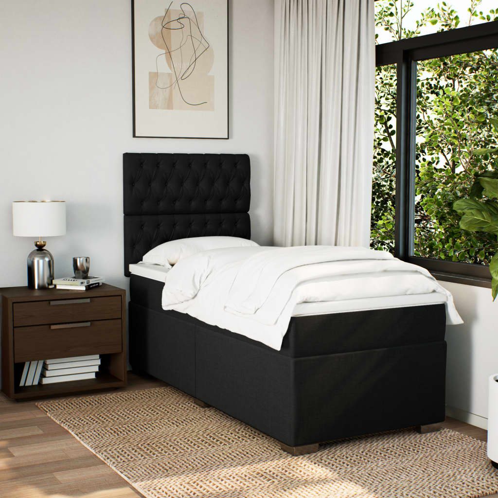 kontinentalseng med madras 90x190 cm stof sort