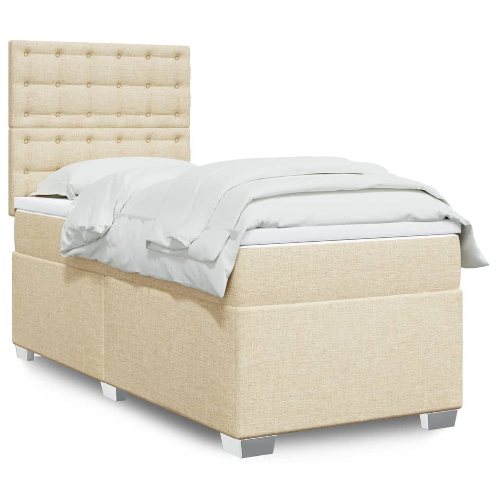 kontinentalseng med madras 90x190 cm stof cremefarvet