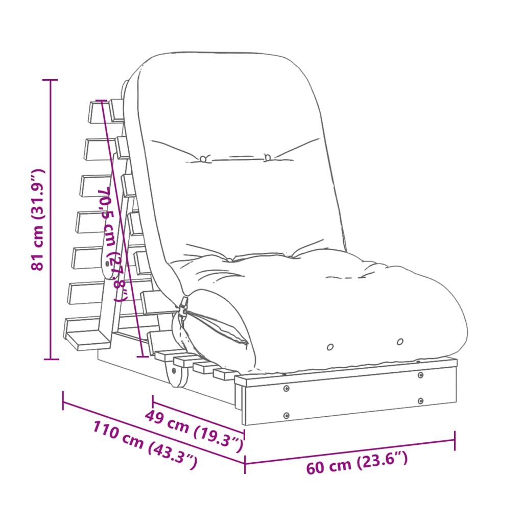 futon med madras 60x206x11 cm massivt douglasgran