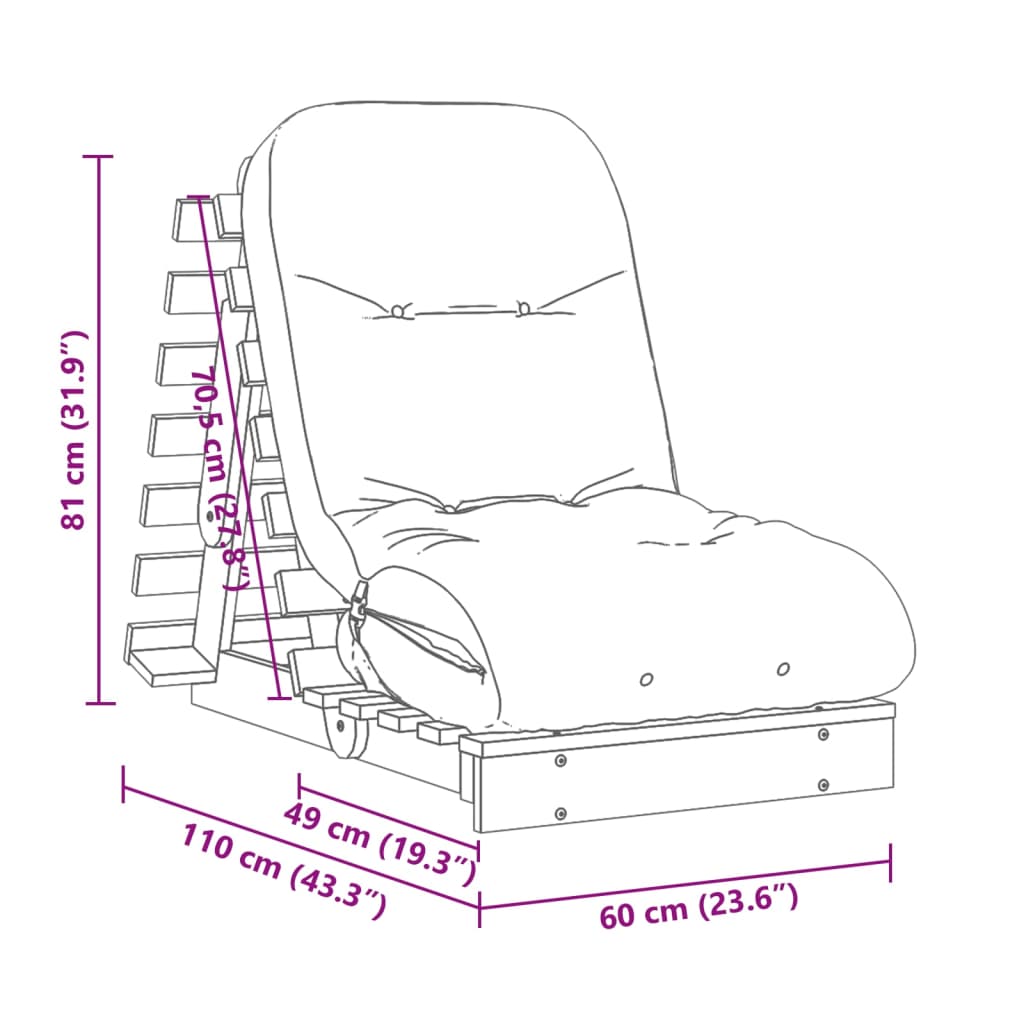 futon med madras 60x206x11 cm massivt fyrretræ