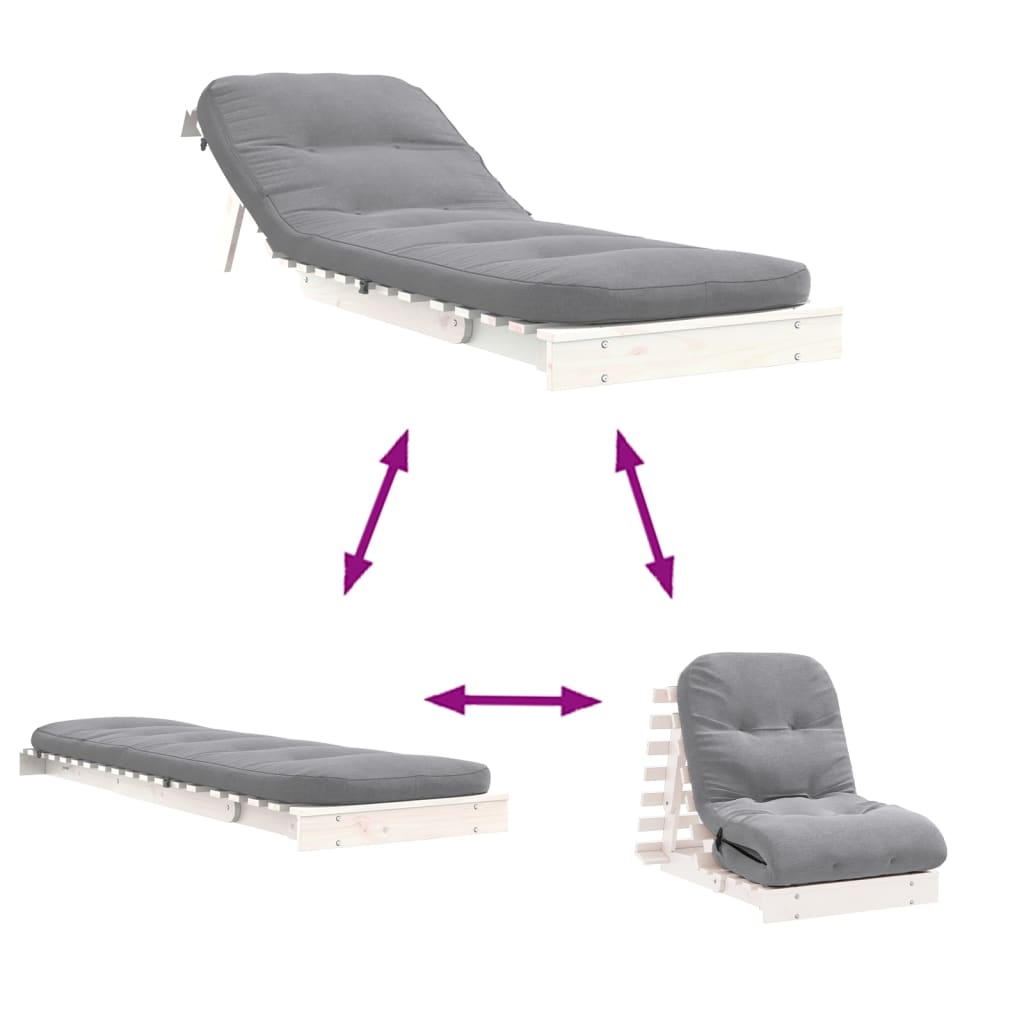 futon med madras 70x206x11 cm massivt fyrretræ hvid