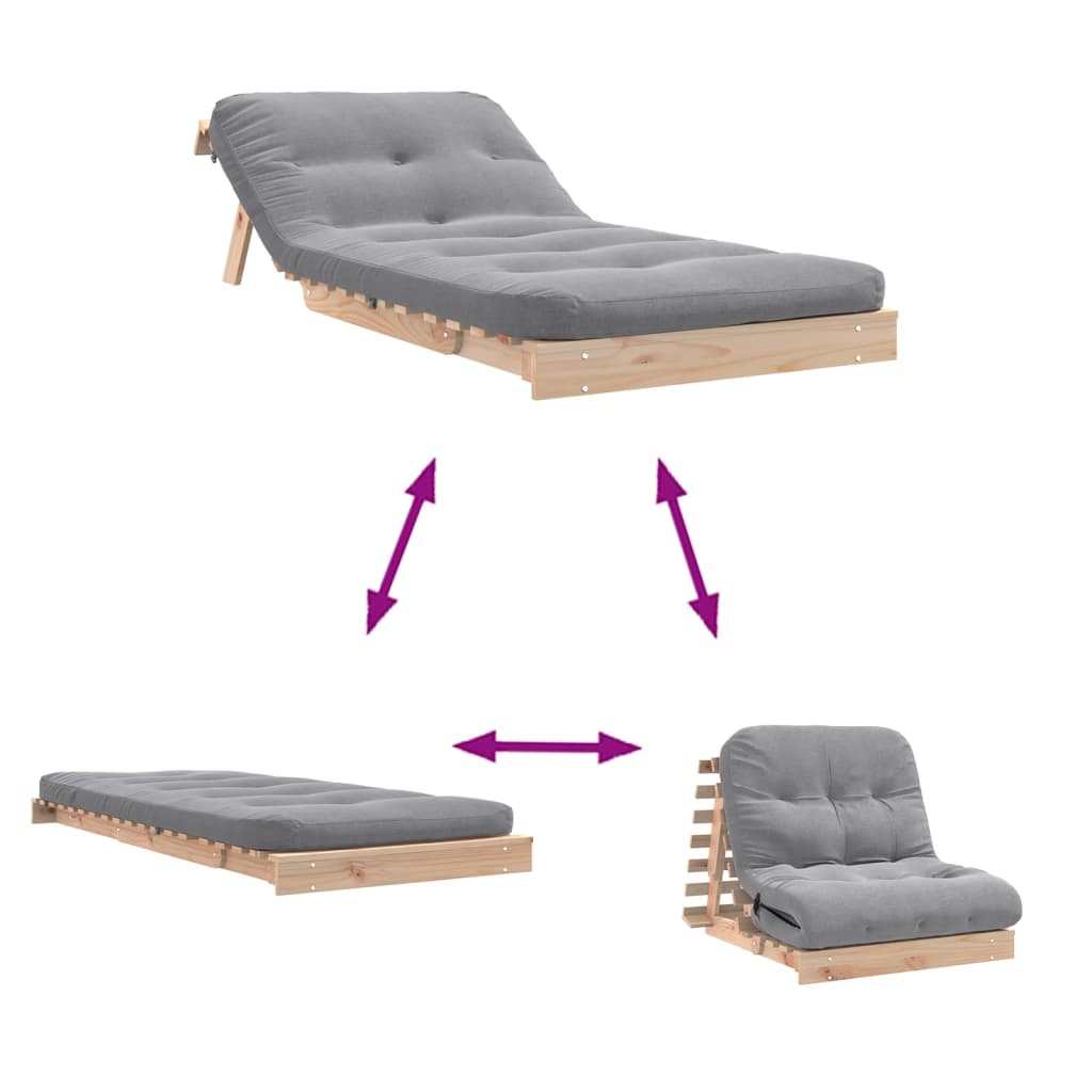 futon med madras 80x206x11 cm massivt fyrretræ