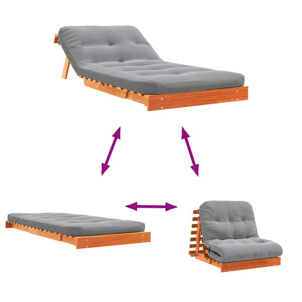 futon med madras 90x206x11 cm massivt fyrretræ