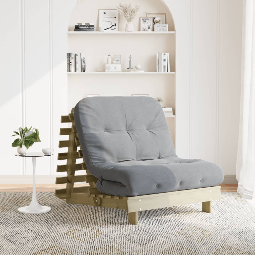 futon med madras 90x206x11 cm massivt fyrretræ