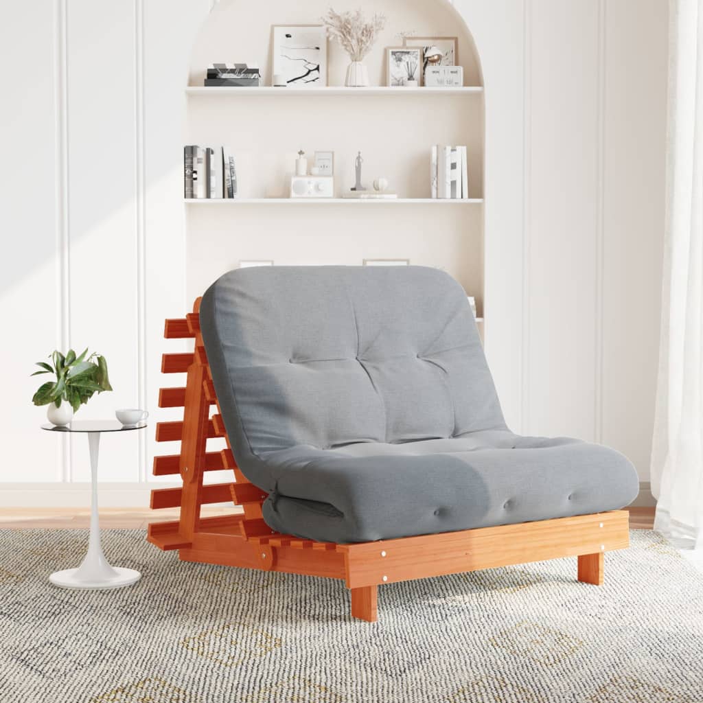 futon med madras 100x206x11 cm massivt fyrretræ