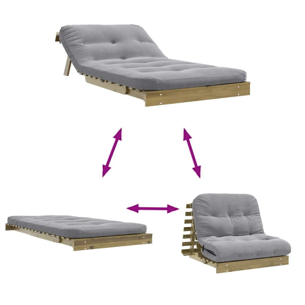 futon med madras 100x206x11 cm massivt fyrretræ