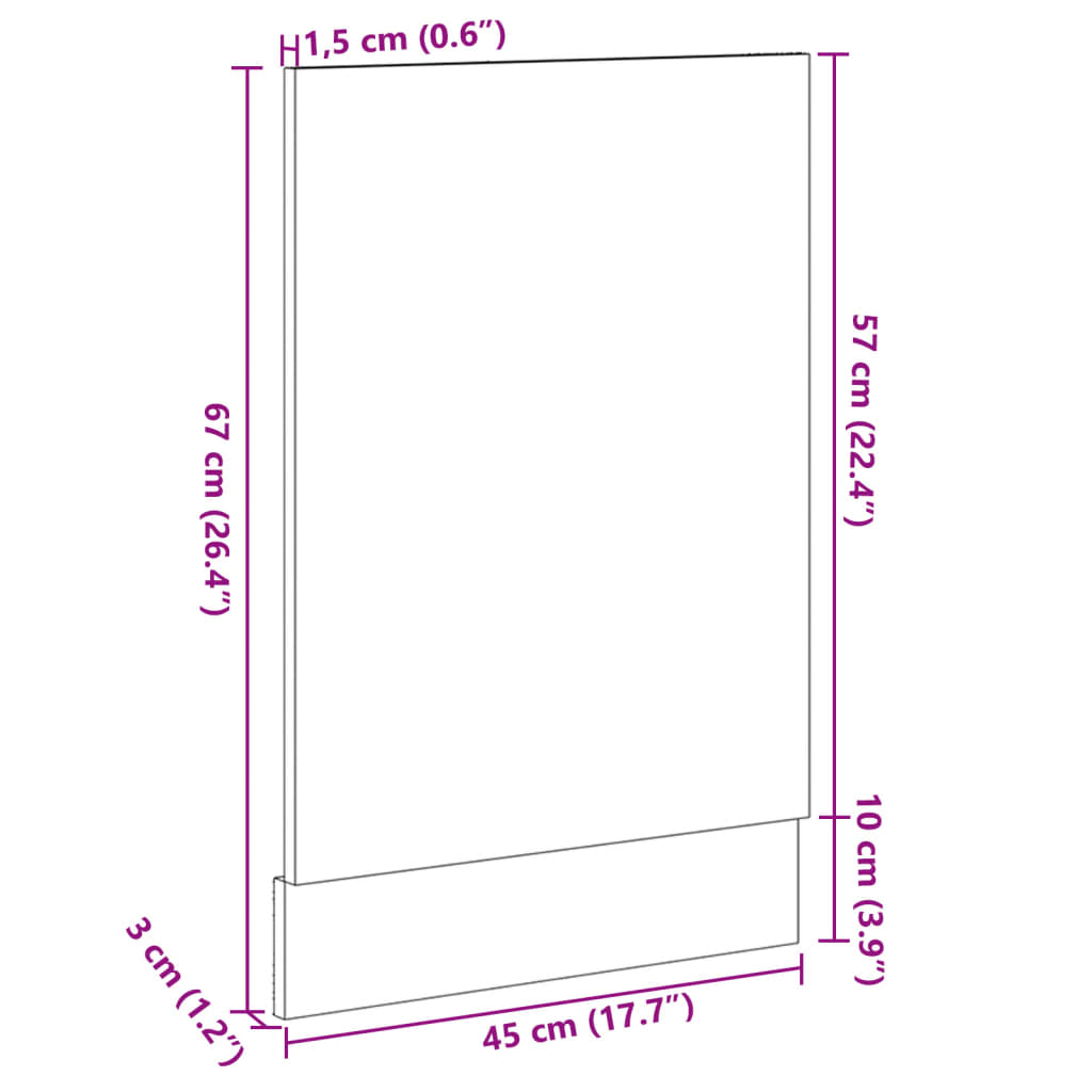 opvaskemaskinepanel Sonoma eg 45x3x67 cm konstrueret træ