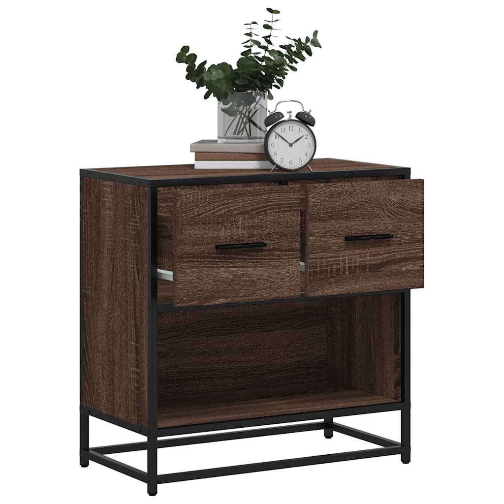 sengeskab brun egetræsfarve 60x31x60 cm konstrueret træ metal