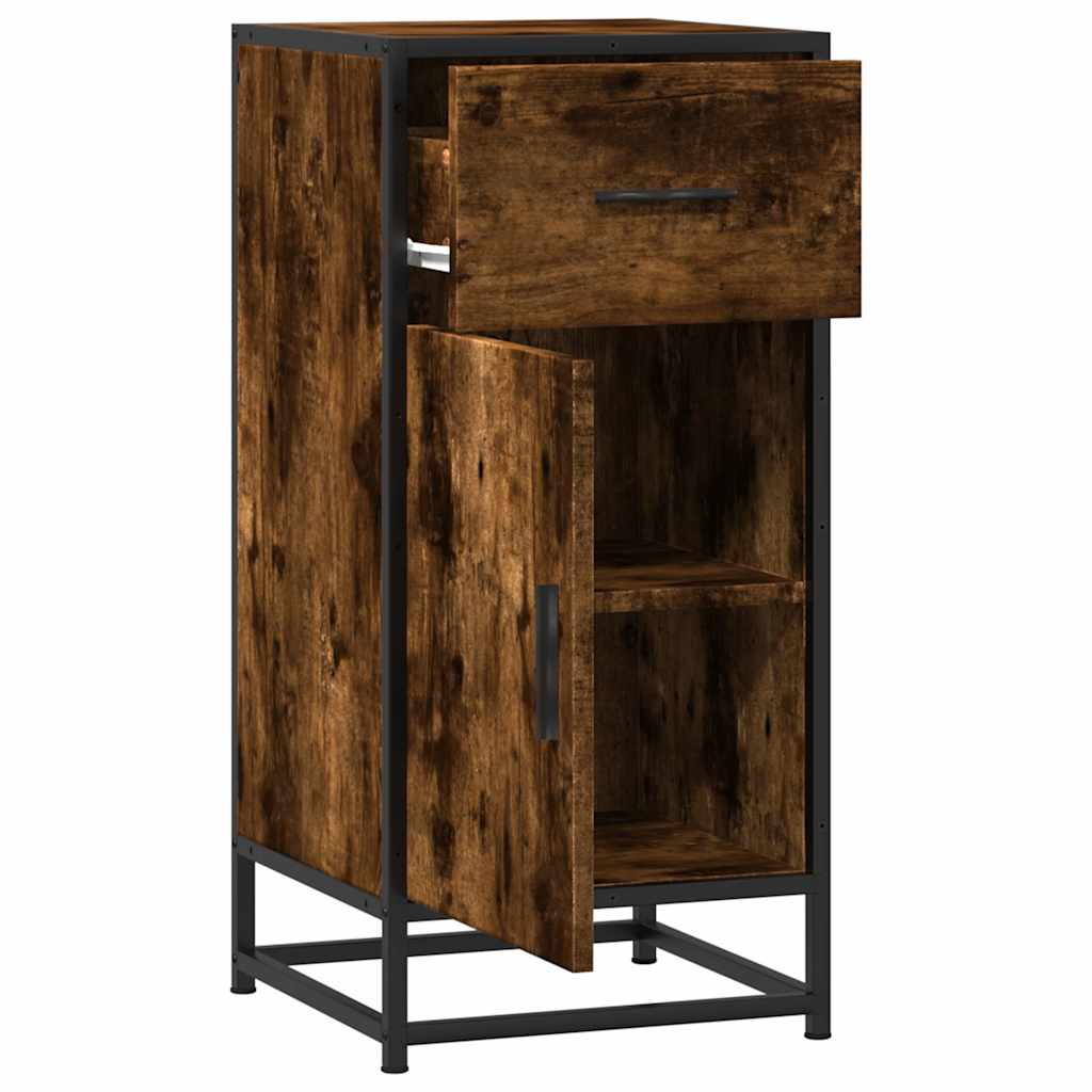 skab 35,5x35x76 cm konstrueret træ og metal røget egetræsfarve
