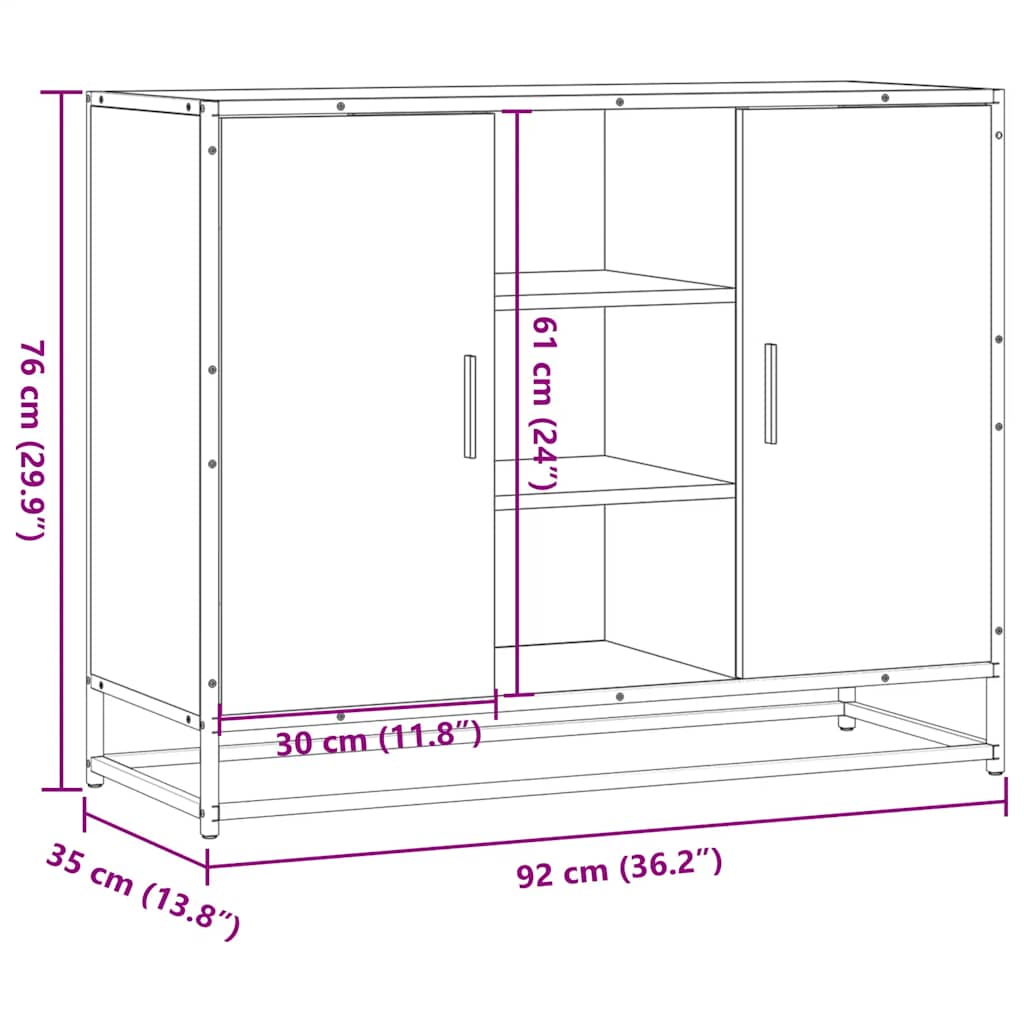 skænk 92x35x76 cm konstrueret træ røget egetræsfarve
