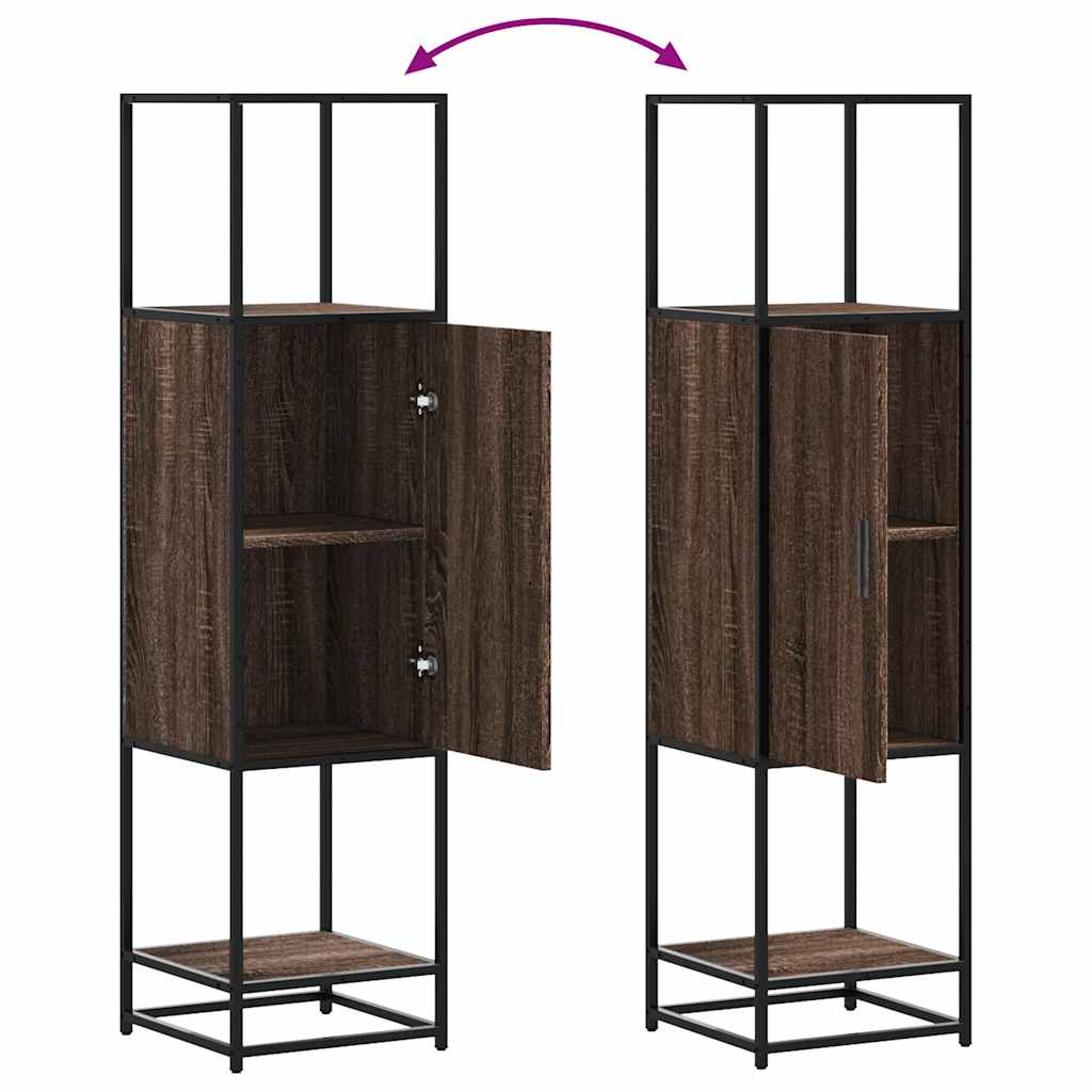 skab brun egetræ 35,5x35x139 cm konstrueret træ og metal