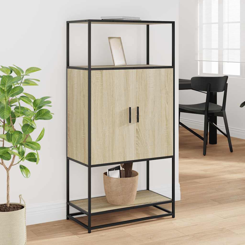 skab sonoma-eg 68x35x139 cm konstrueret træ og metal
