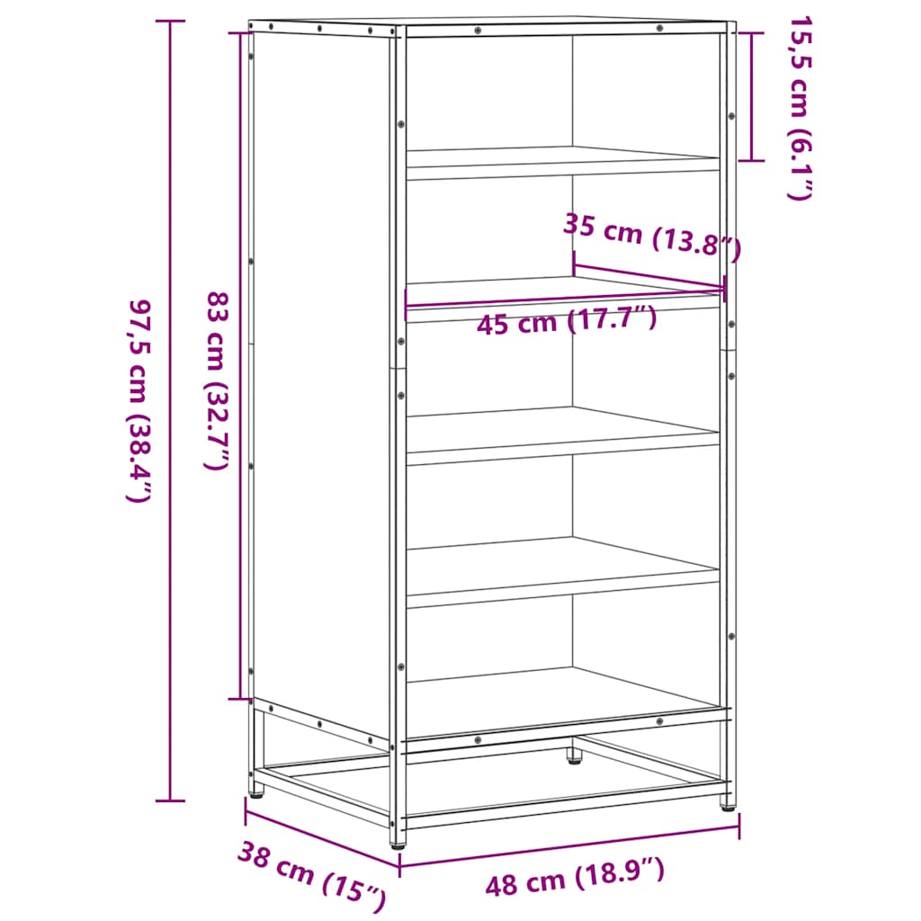 skostativ 48x38x97,5 cm konstrueret træ røget egetræsfarve