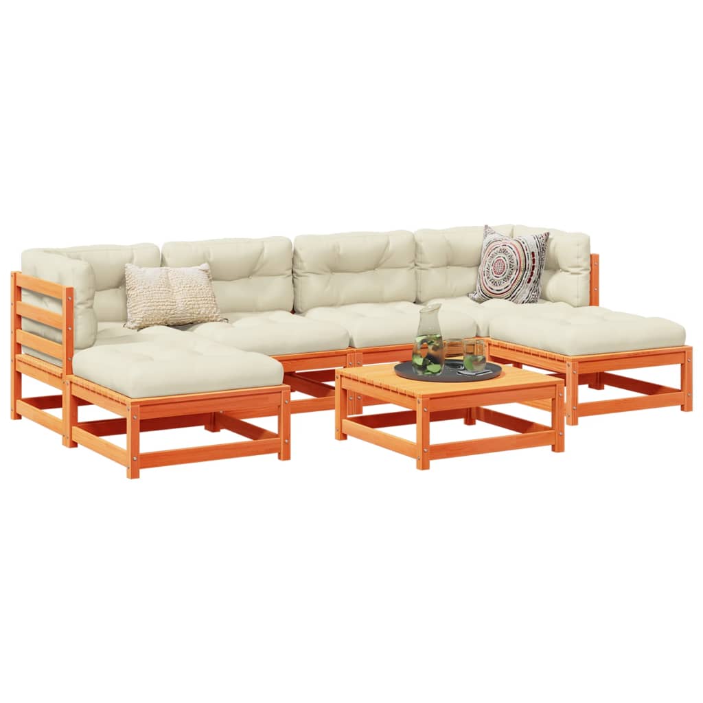 sofasæt til haven 7 dele med hynder massivt fyr gyldenbrun