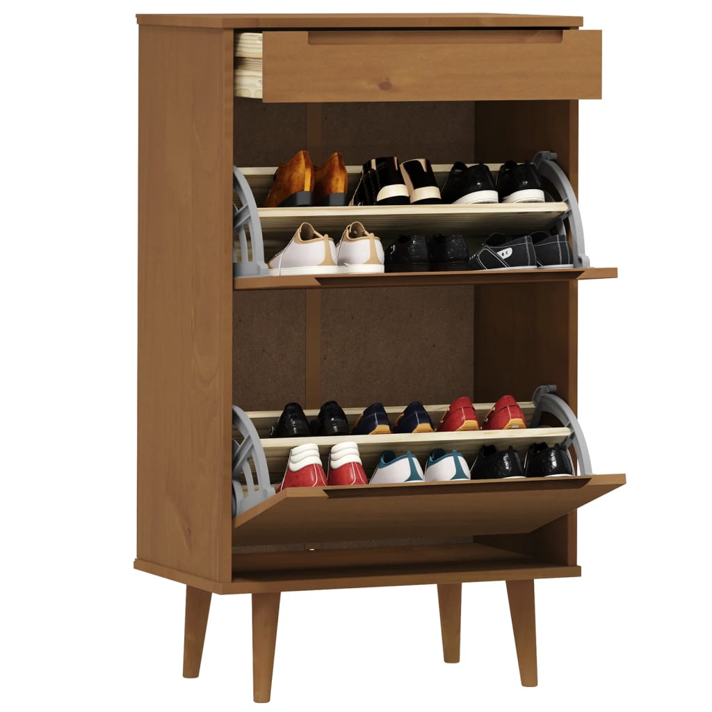 skoskab MOLDE 59,5x35x103 cm massivt fyrretræ brun