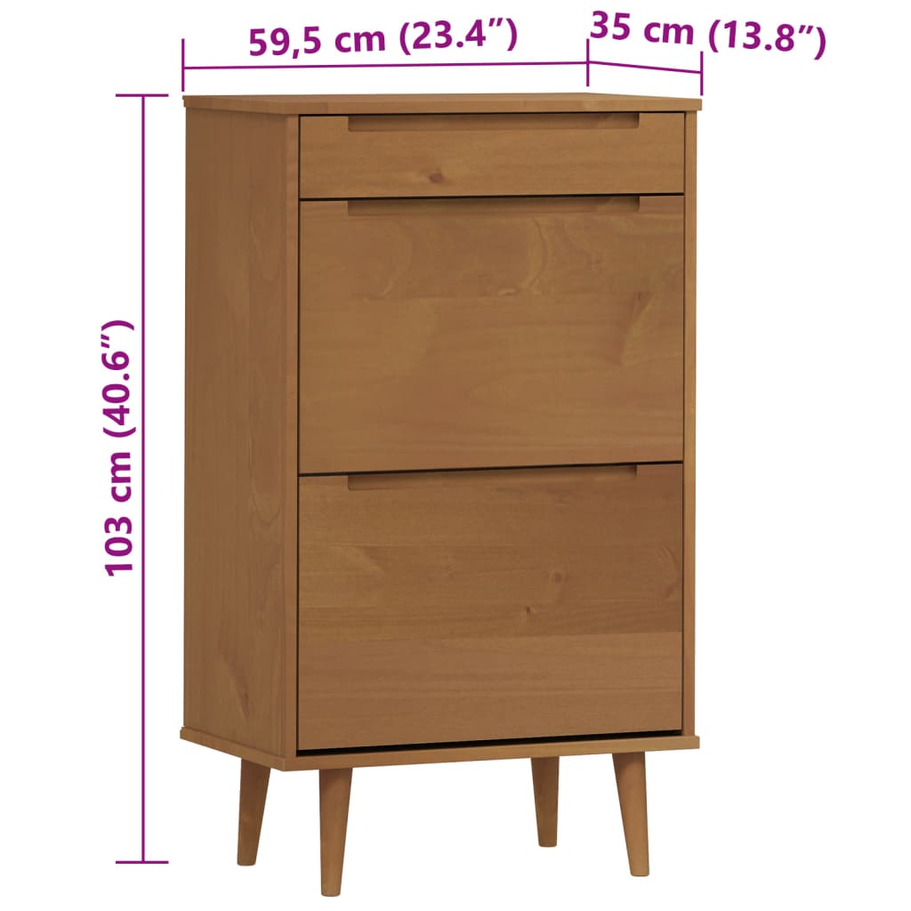 skoskab MOLDE 59,5x35x103 cm massivt fyrretræ brun