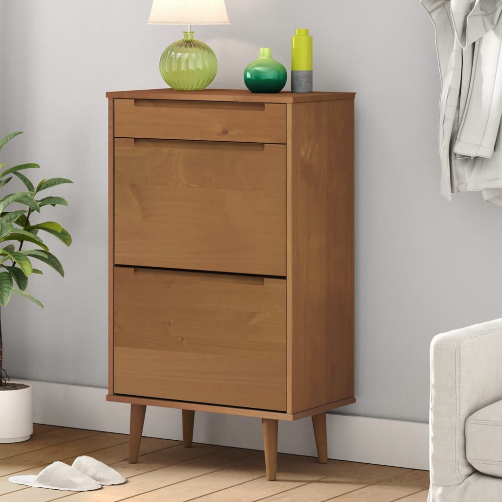 skoskab MOLDE 59,5x35x103 cm massivt fyrretræ brun
