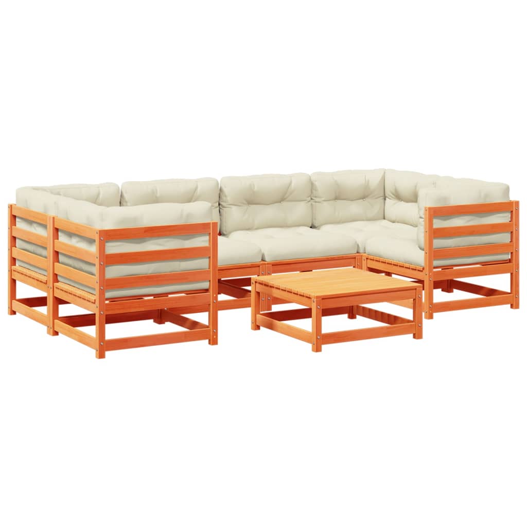 sofasæt til haven 7 dele med hynder massivt fyr gyldenbrun