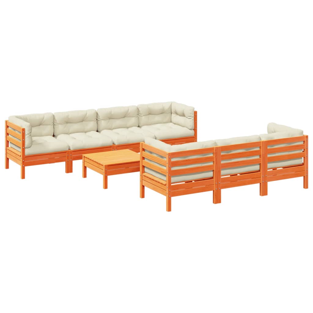 sofasæt til haven 8 dele med hynder massivt fyr gyldenbrun