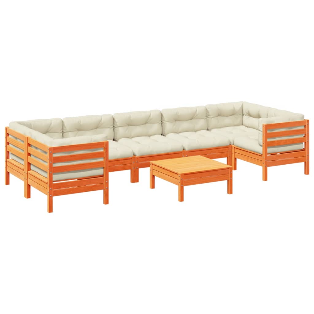 sofasæt til haven 8 dele med hynder massivt fyr gyldenbrun