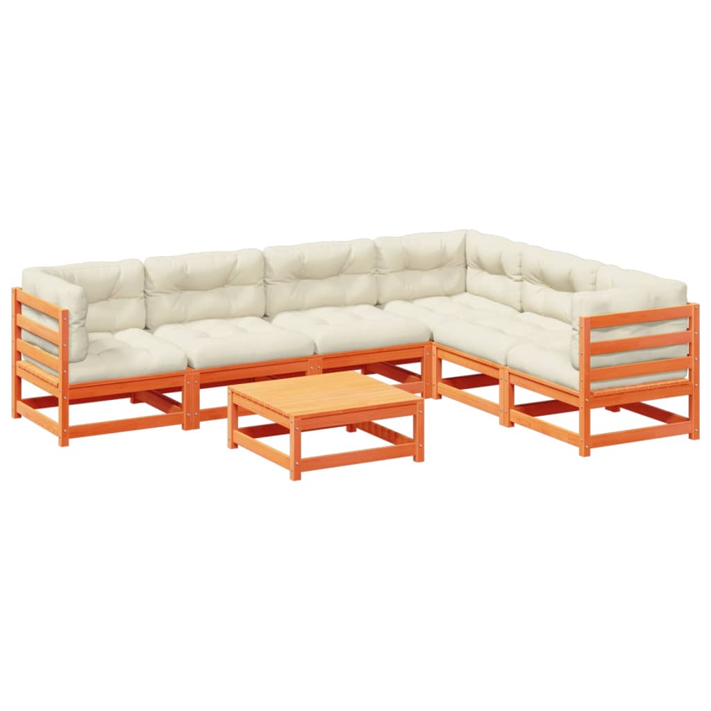 sofasæt til haven 7 dele med hynder massivt fyr gyldenbrun