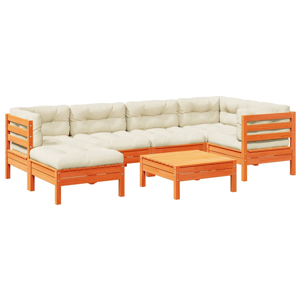 sofasæt til haven 7 dele med hynder massivt fyr gyldenbrun