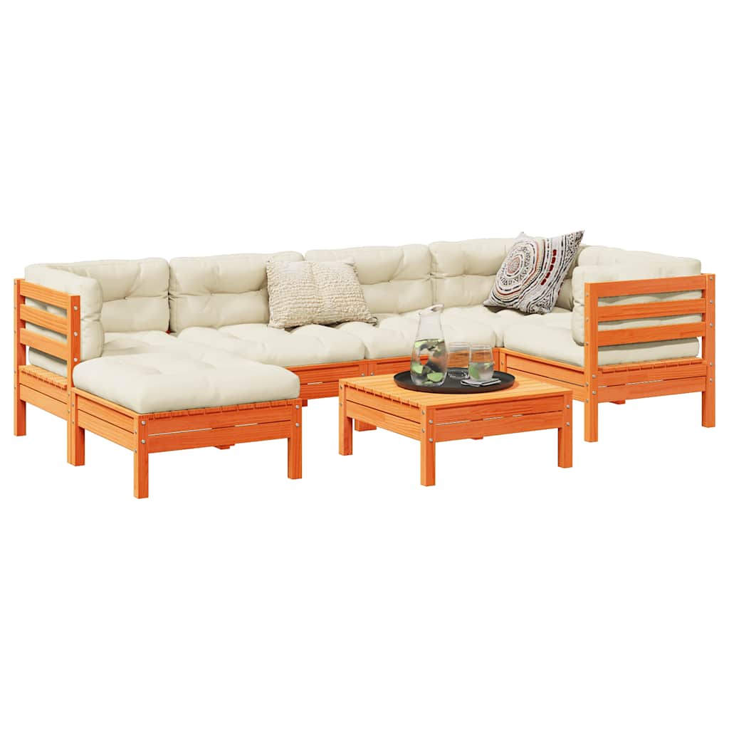 sofasæt til haven 7 dele med hynder massivt fyr gyldenbrun