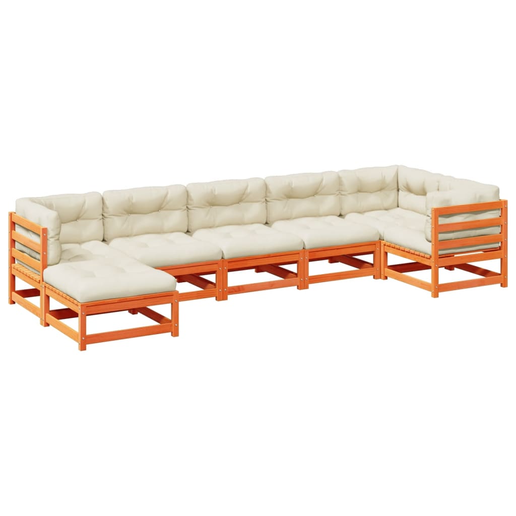 sofasæt til haven 7 dele med hynder massivt fyr gyldenbrun