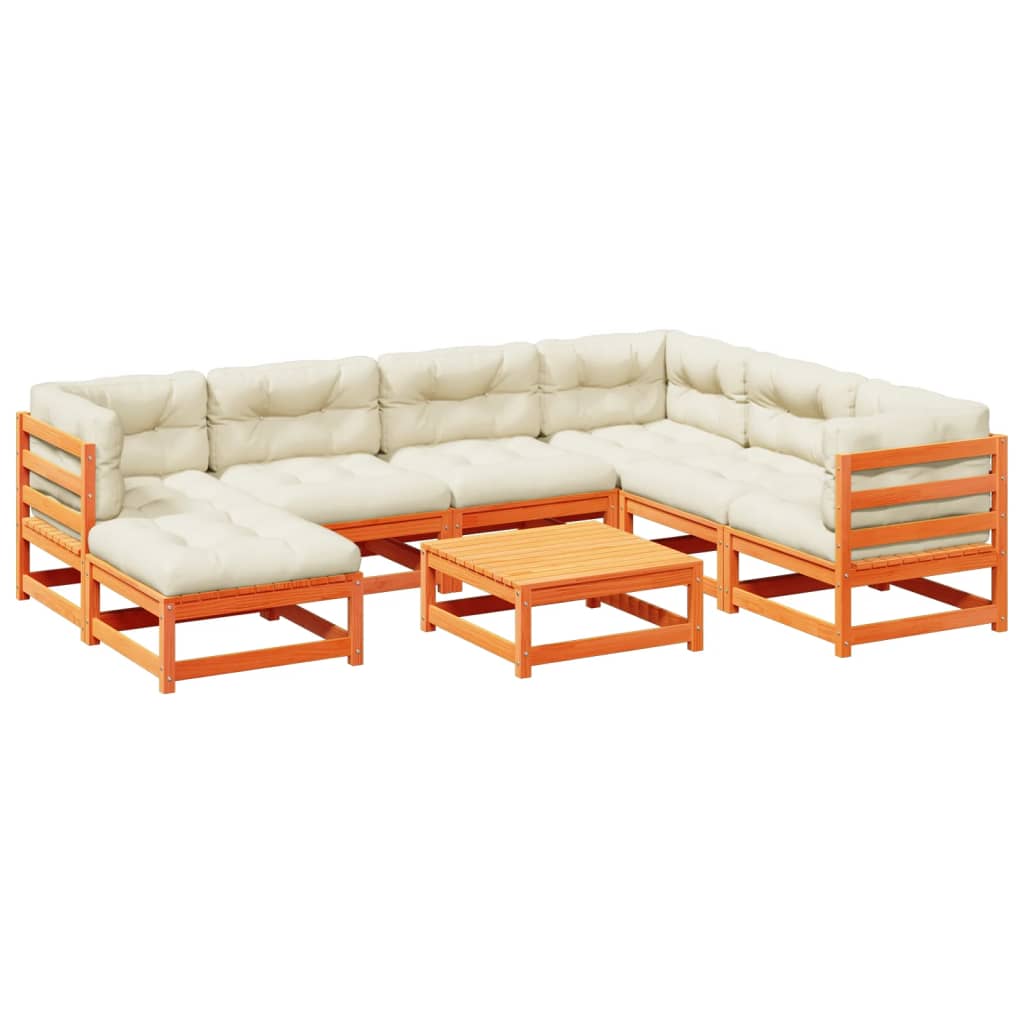 sofasæt til haven 8 dele med hynder massivt fyr gyldenbrun