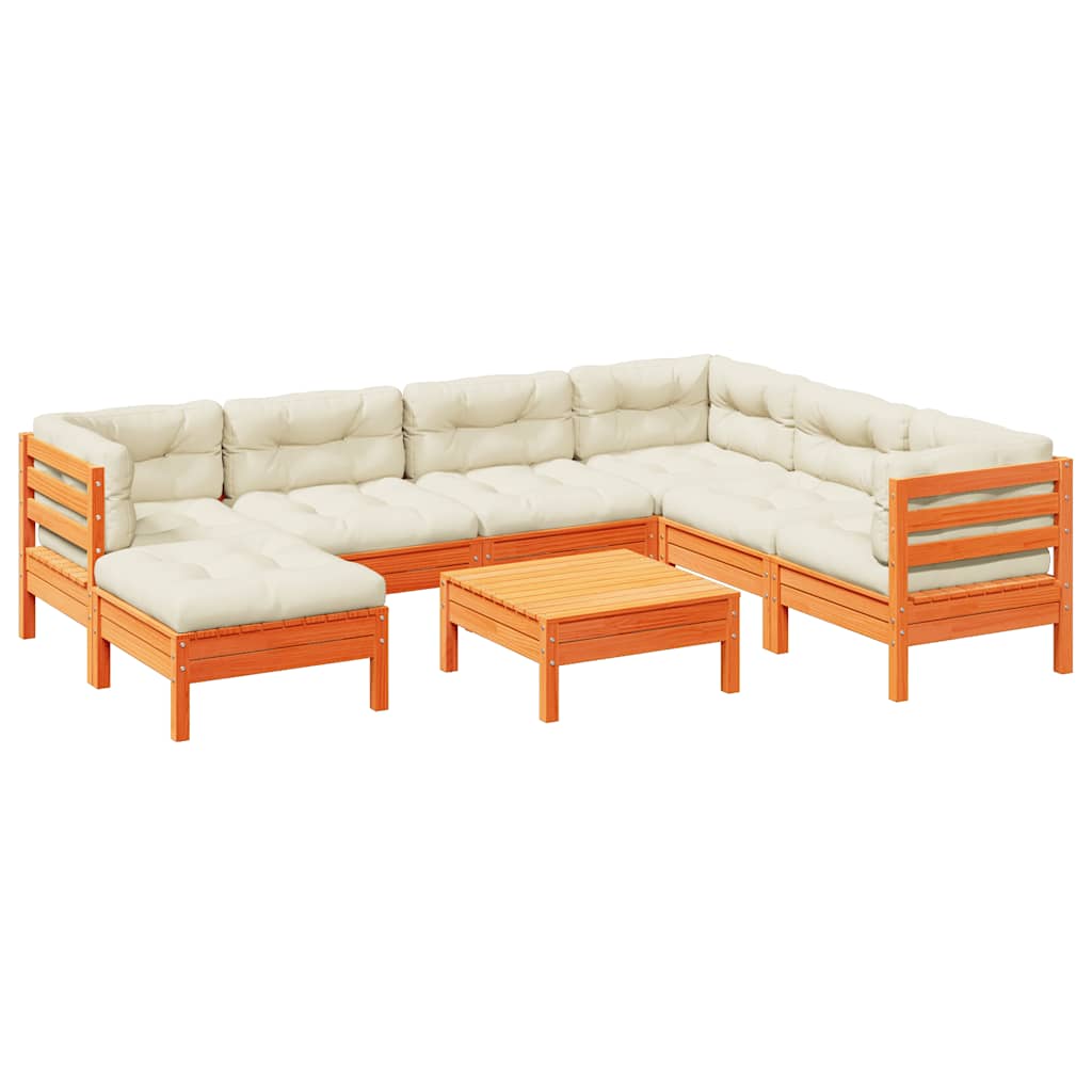 sofasæt til haven 8 dele med hynder massivt fyr gyldenbrun