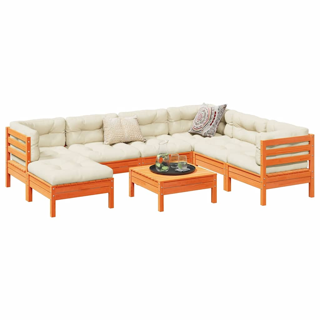 sofasæt til haven 8 dele med hynder massivt fyr gyldenbrun