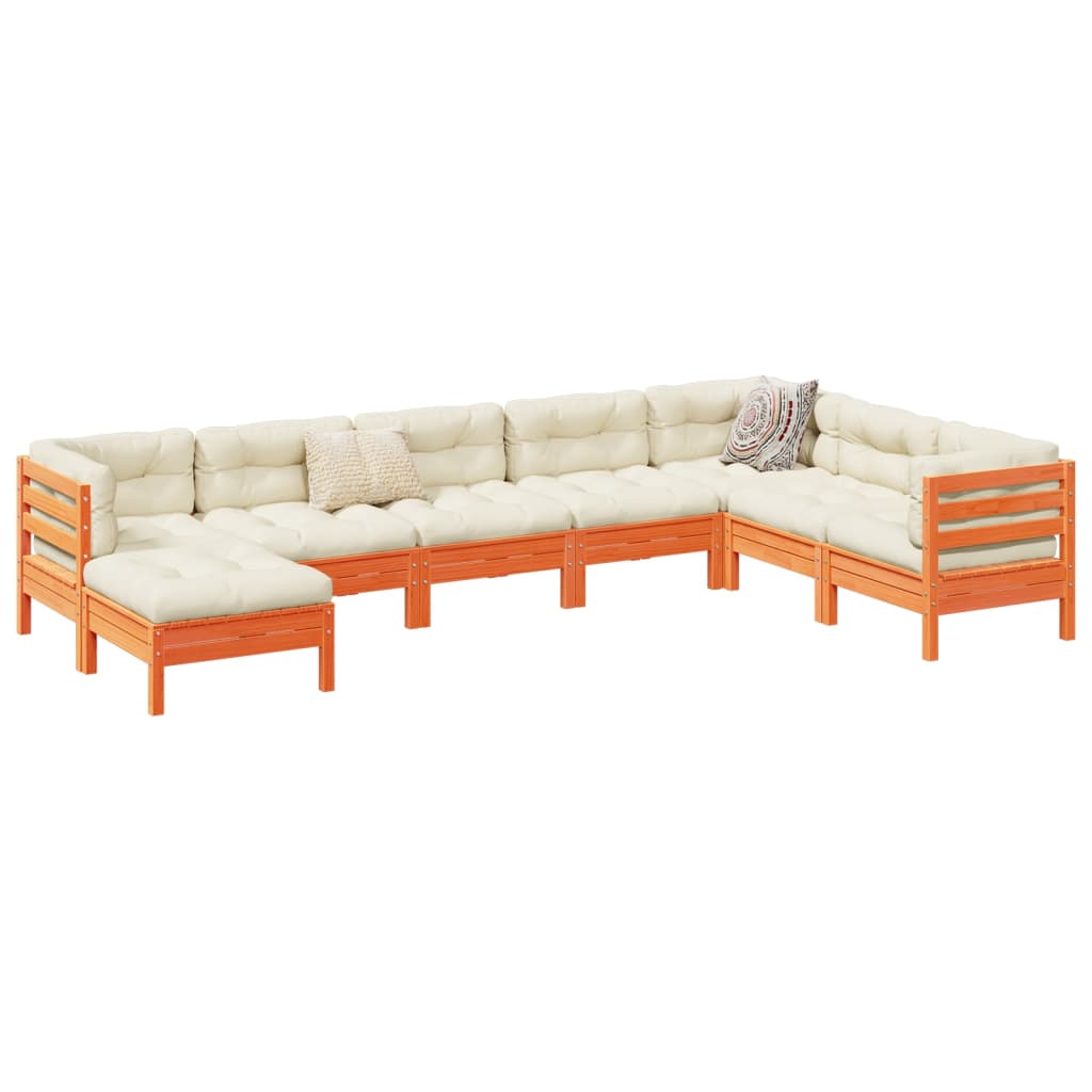 sofasæt til haven 8 dele med hynder massivt fyr gyldenbrun