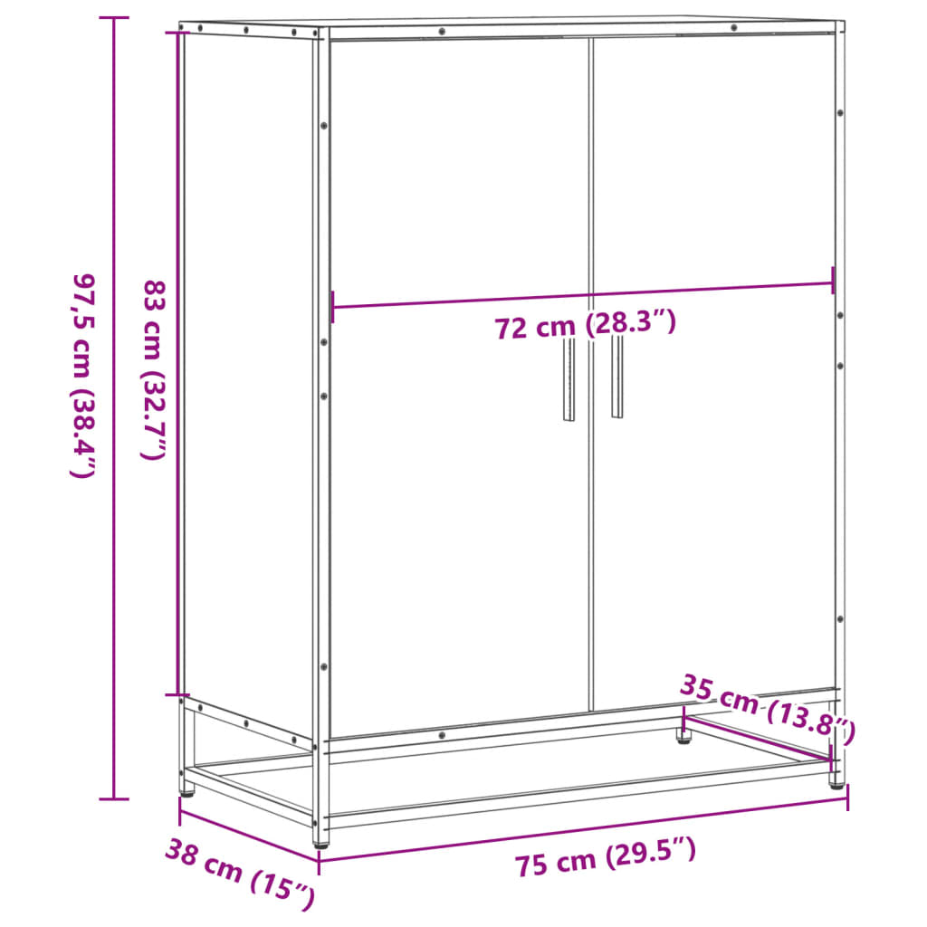 skoskab 75x38x97,5 cm konstrueret træ og metal sonoma-eg