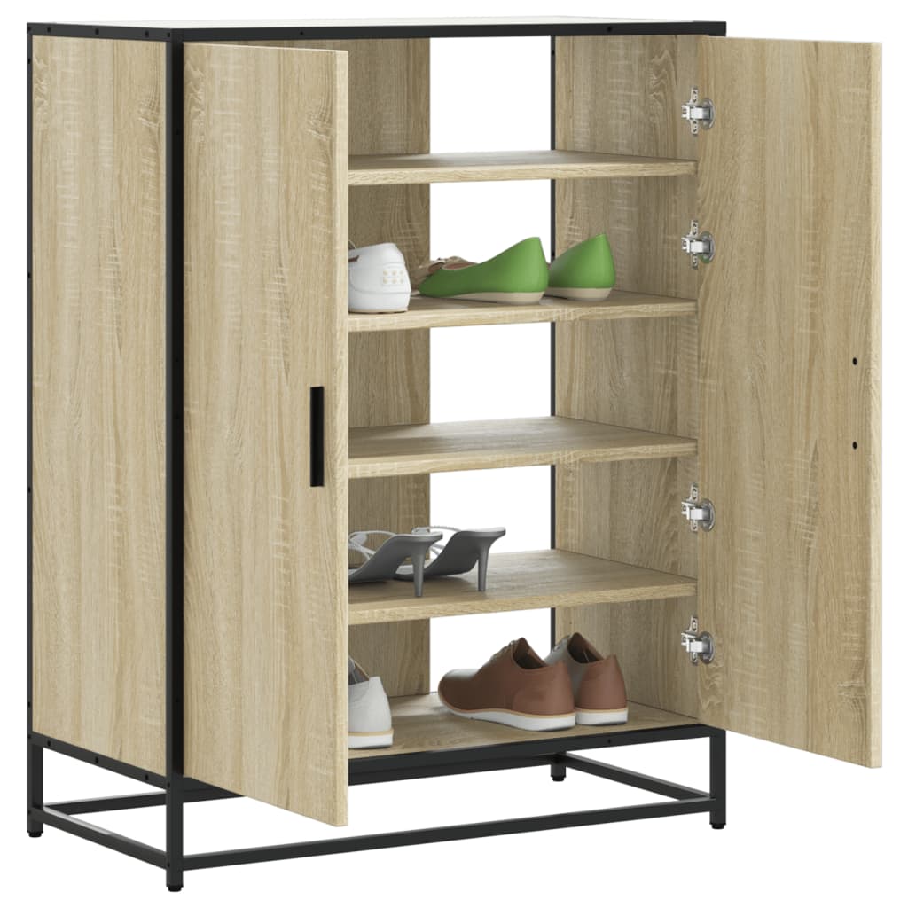 skoskab 75x38x97,5 cm konstrueret træ og metal sonoma-eg