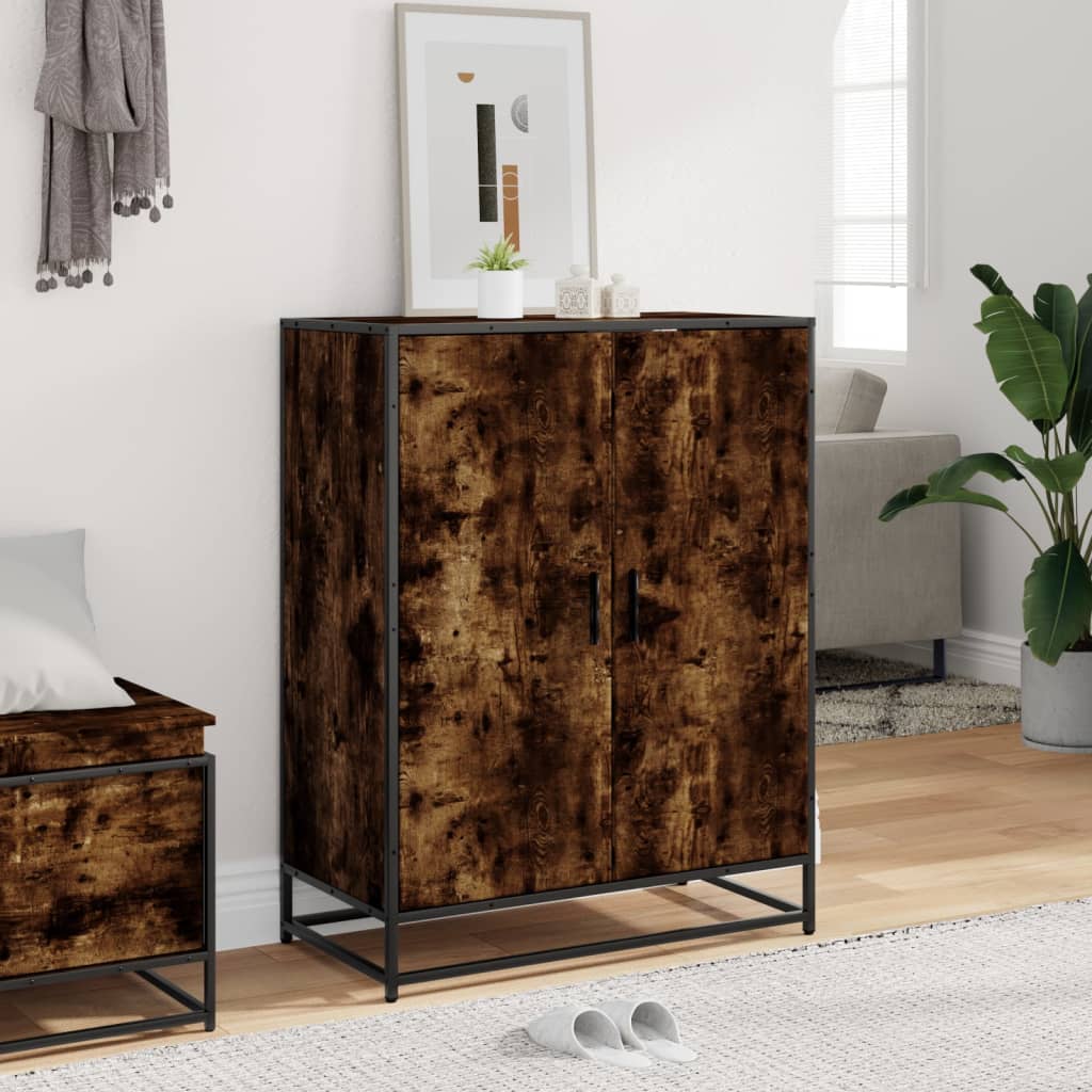 skoskab 75x38x97,5 cm konstrueret træ og metal røget egetræ