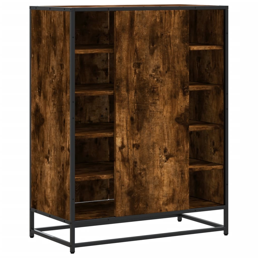 skoskab 75x38x97,5 cm konstrueret træ og metal røget egetræ