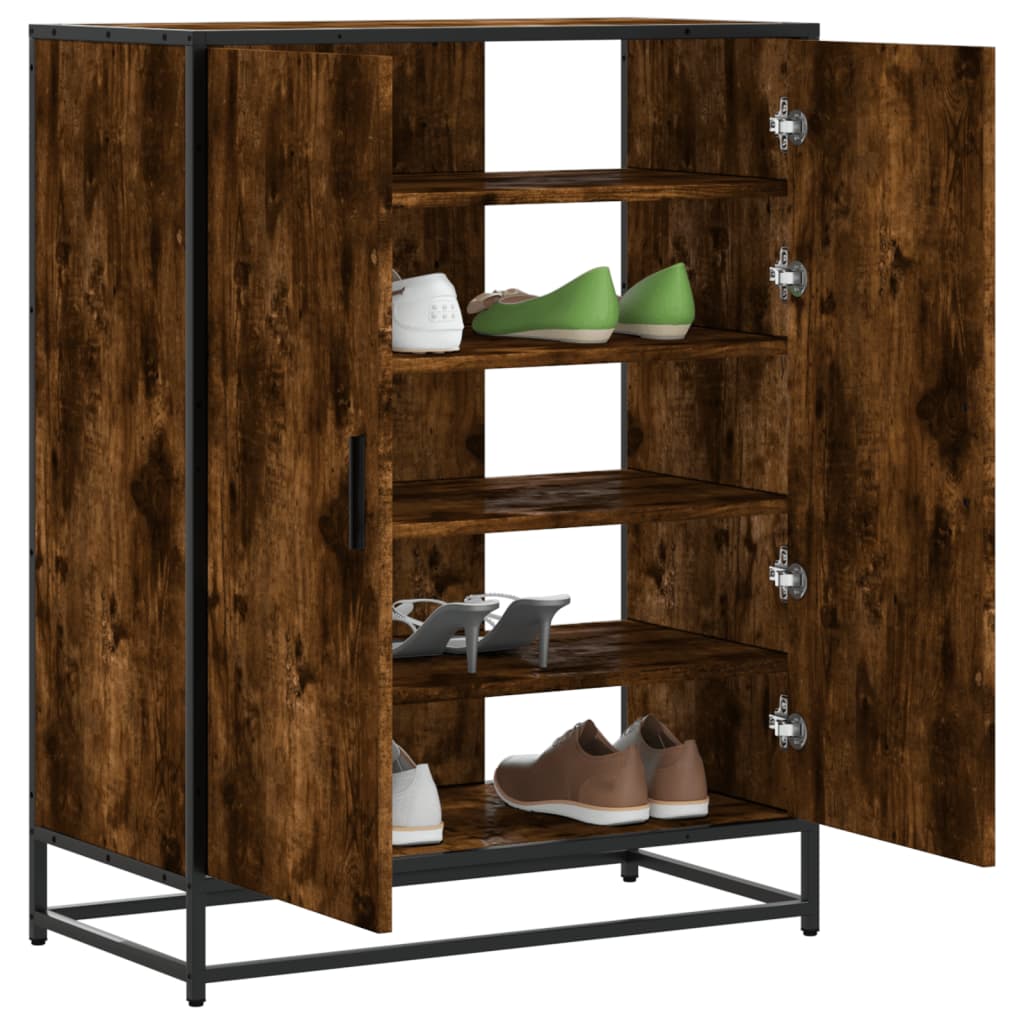 skoskab 75x38x97,5 cm konstrueret træ og metal røget egetræ