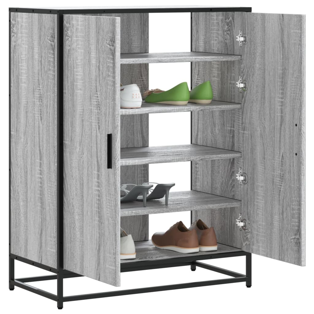 skoskab 75x38x97,5 cm konstrueret træ og metal grå sonoma-eg