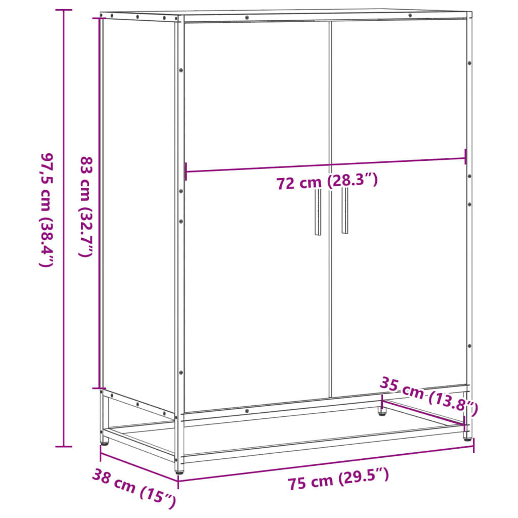 skoskab 75x38x97,5 cm konstrueret træ og metal brun egetræ