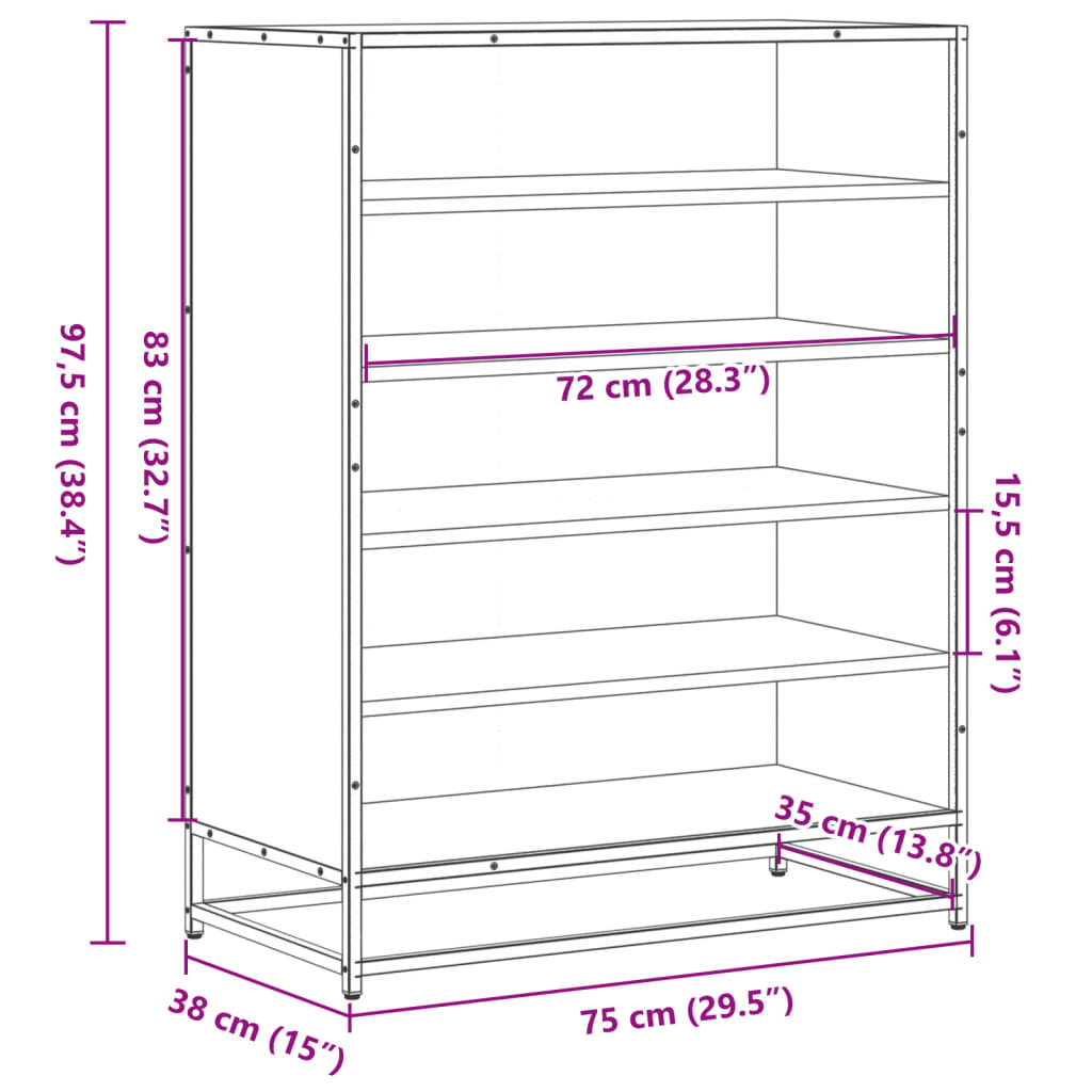 skoskab 75x38x97,5 cm konstrueret træ og metal sonoma-eg