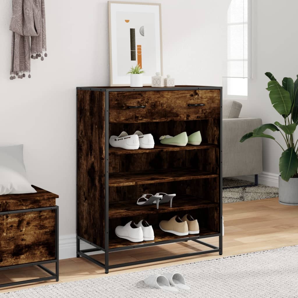 skoskab 75x38x97,5 cm konstrueret træ og metal røget egetræ