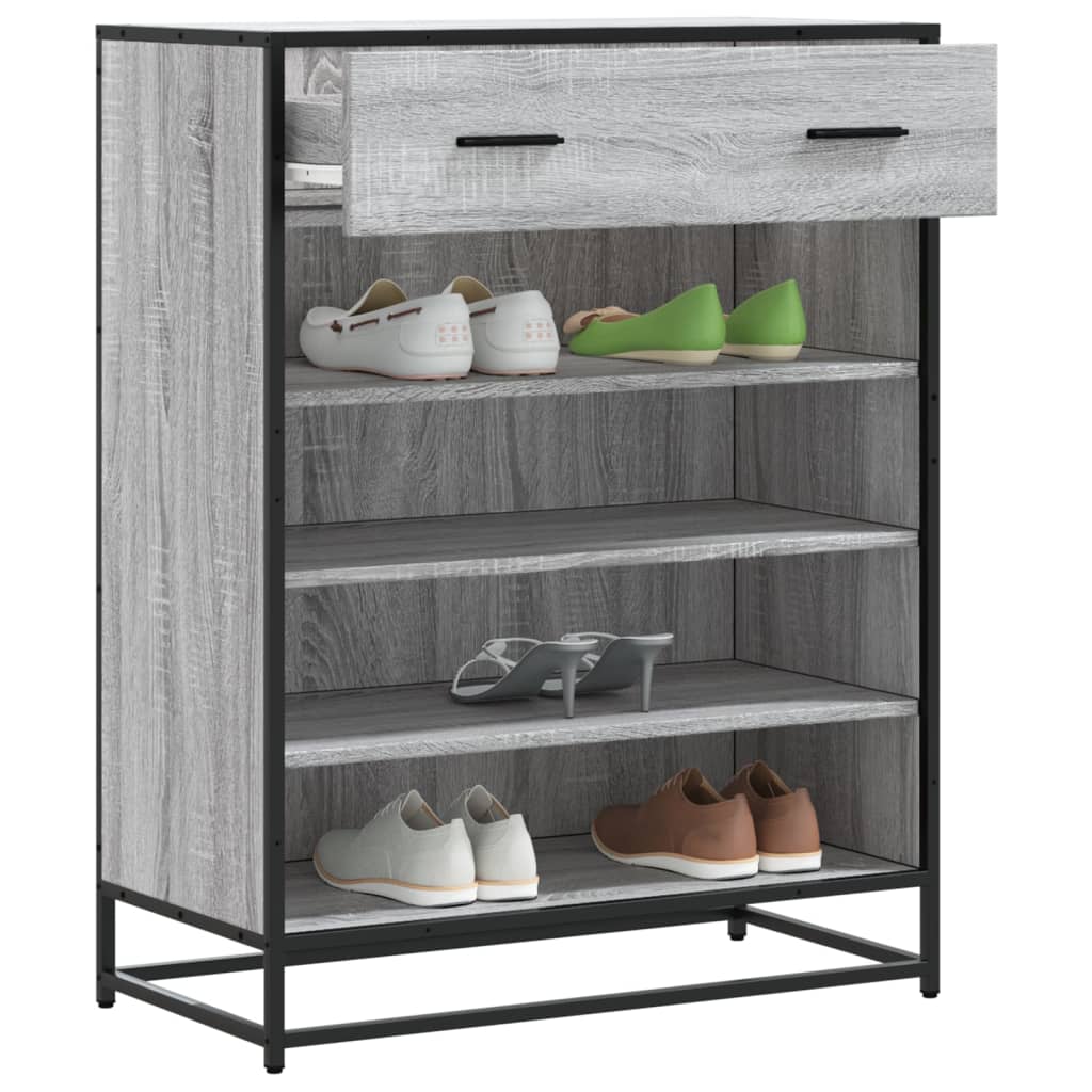 skoskab 75x38x97,5 cm konstrueret træ og metal grå sonoma-eg