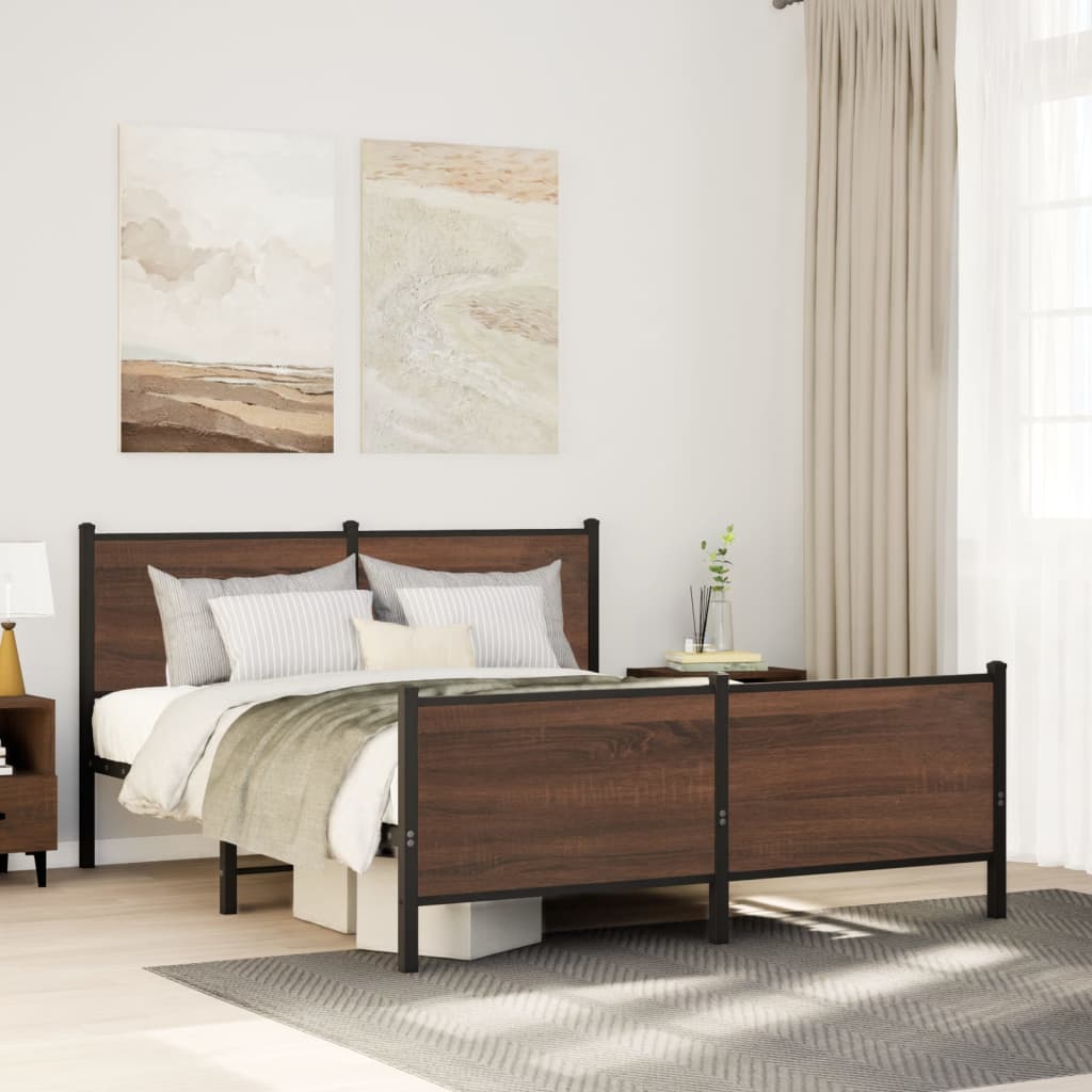 sengeramme 140x200 cm uden madras metal brun egetræsfarve