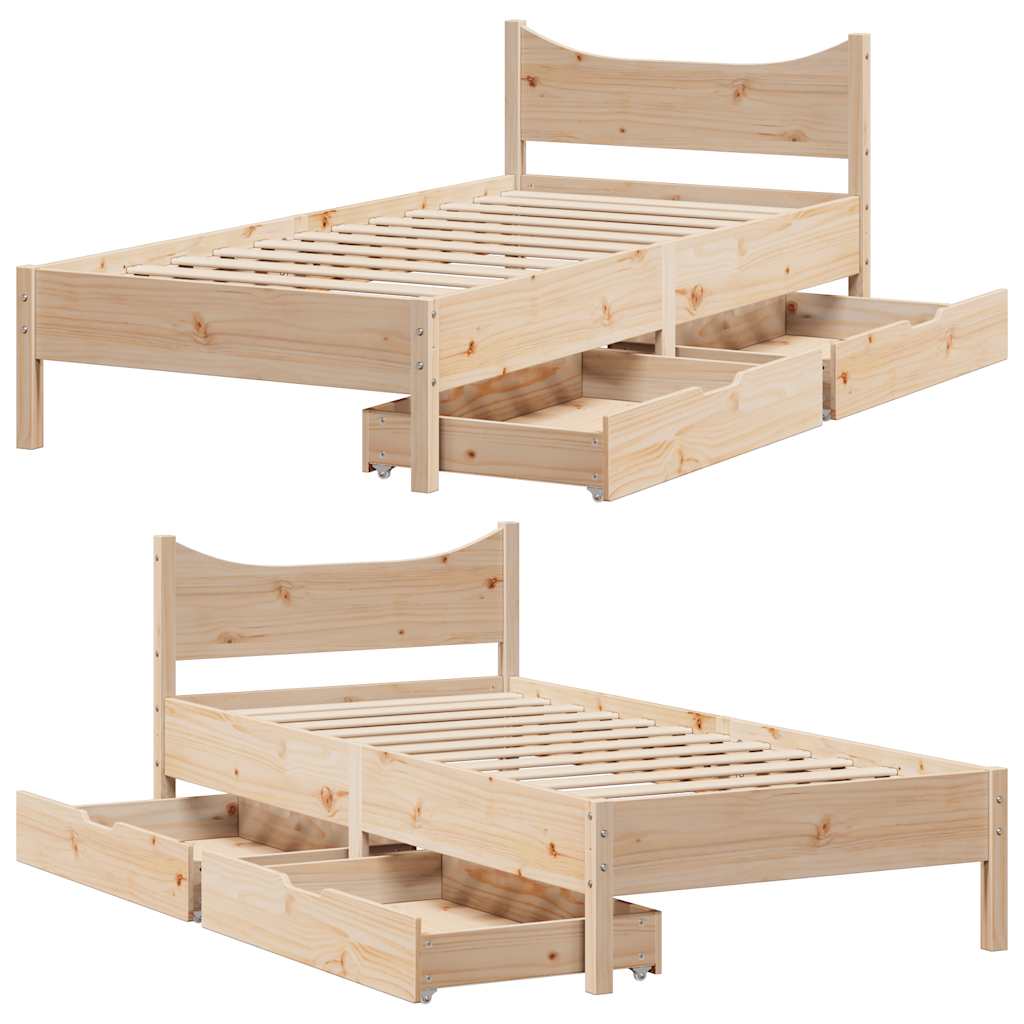 sengeramme med skuffer 90x200 cm massivt fyrretræ