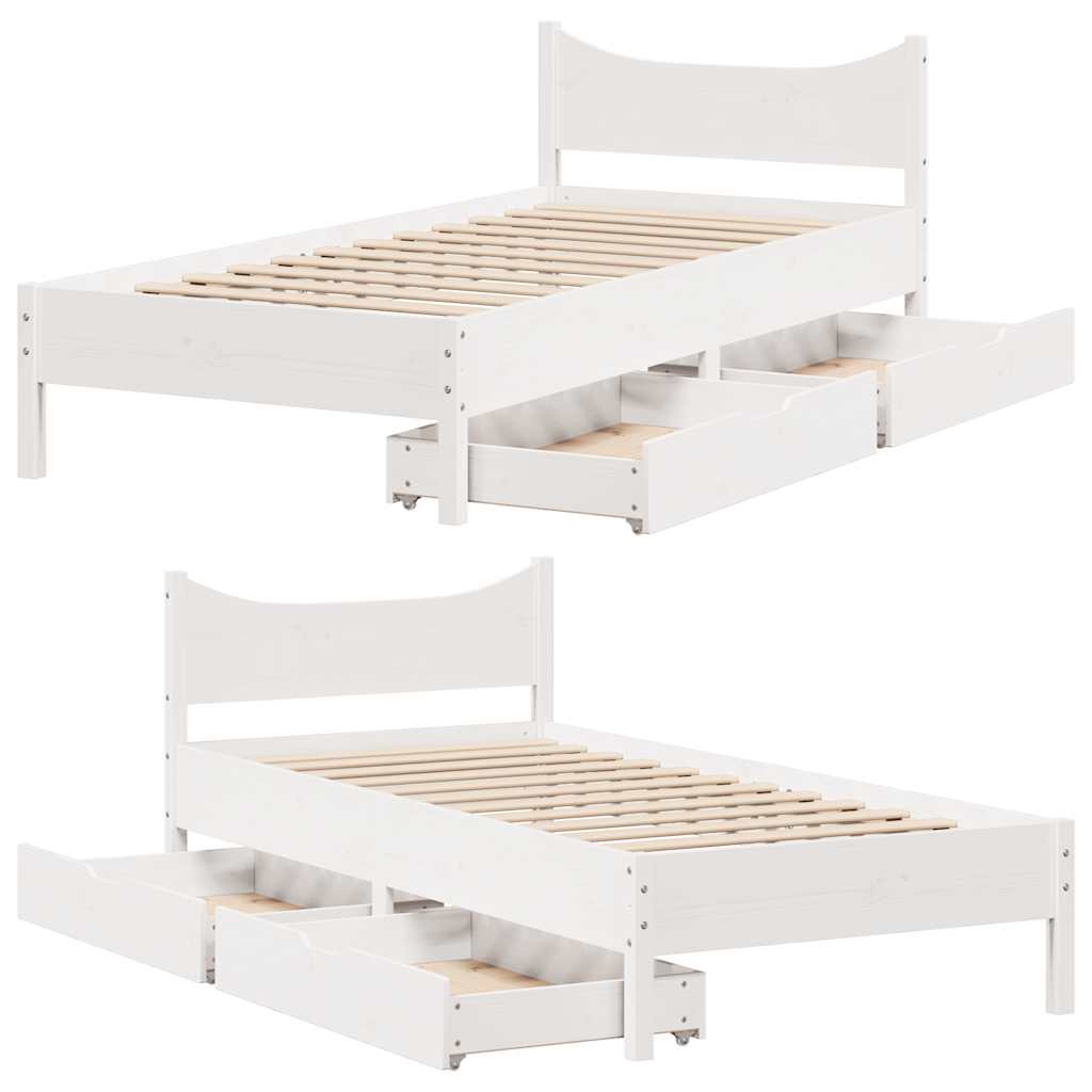 sengeramme med skuffer 90x200 cm massivt fyrretræ hvid