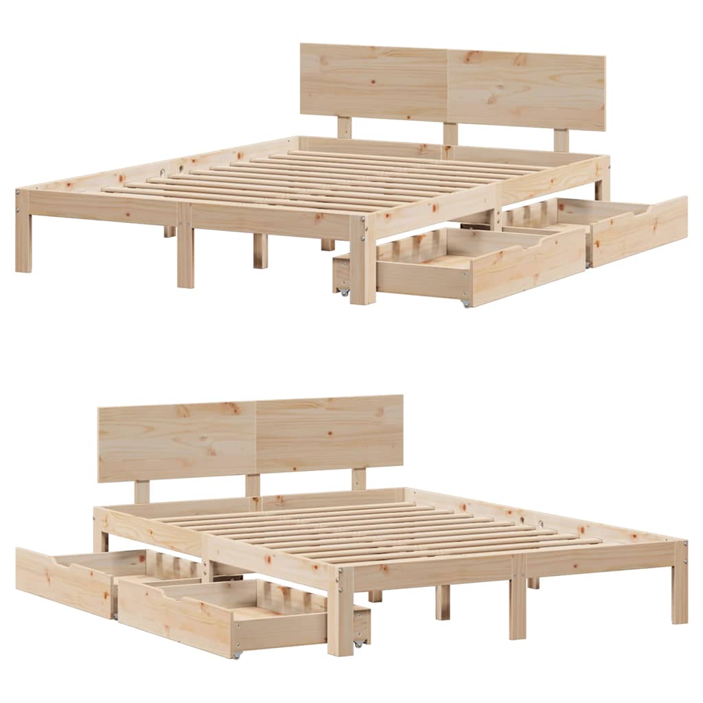 sengeramme med skuffer 120x200 cm massivt fyrretræ
