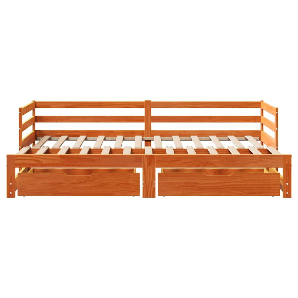daybed med udtræk skuffer 90x190 cm massivt fyrretræ gyldenbrun